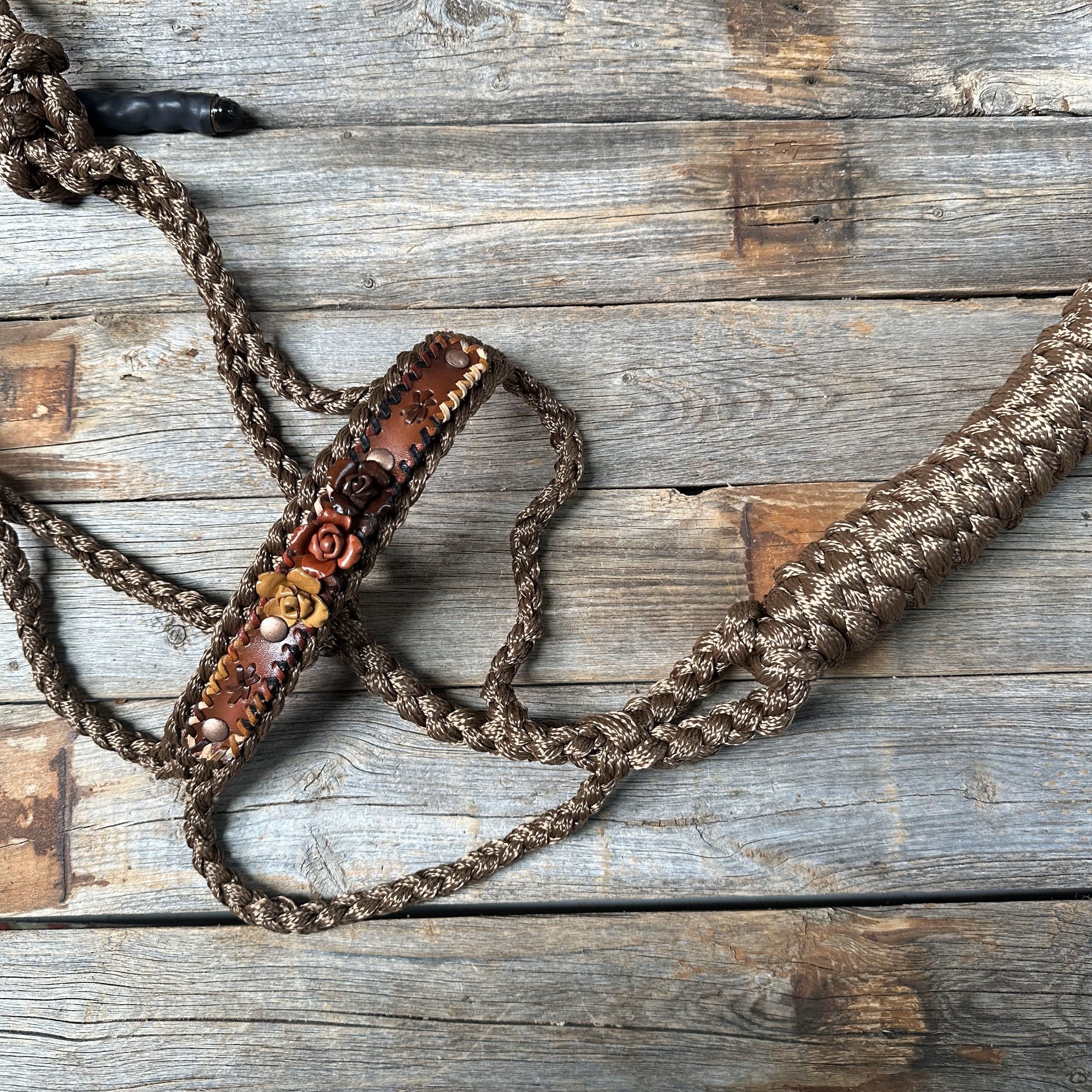 Brown Mule Tape Halter - Multi Colored Roses 