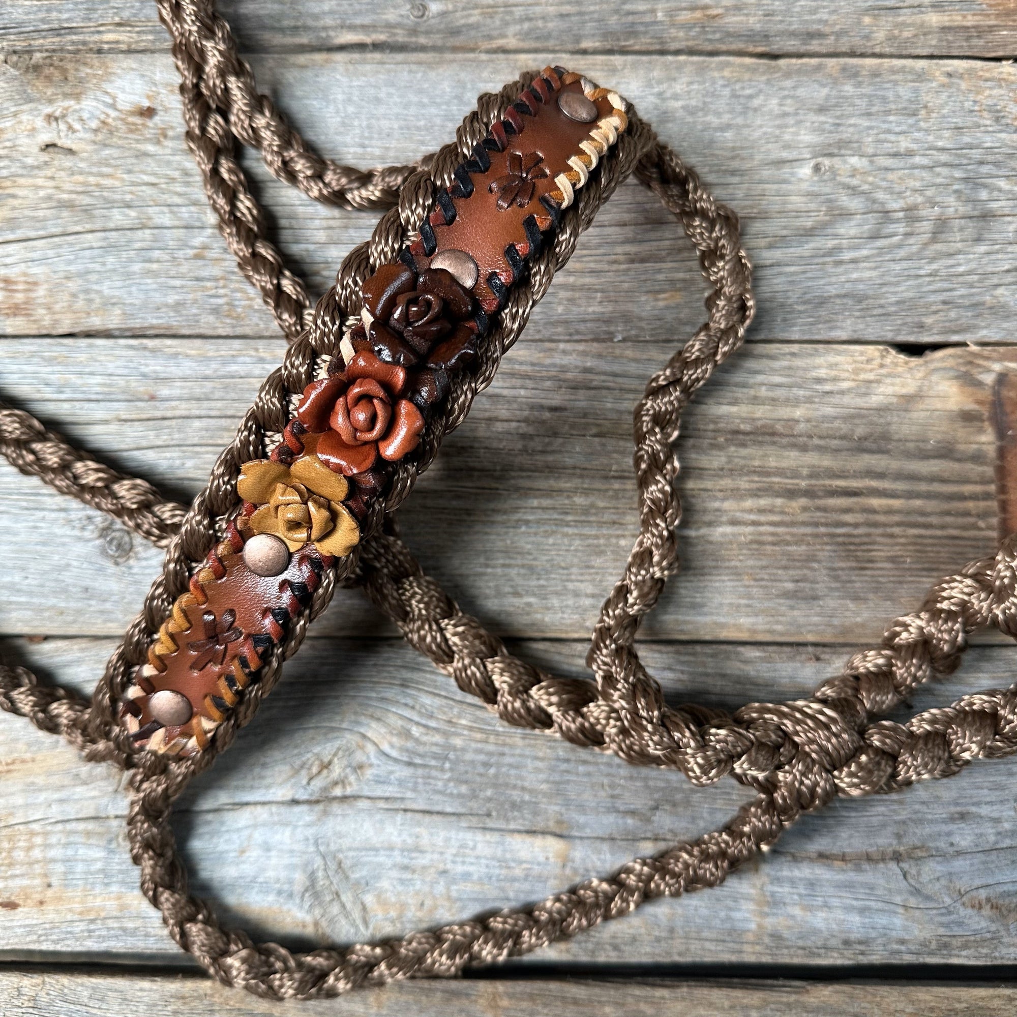 Brown Mule Tape Halter - Multi Colored Roses 