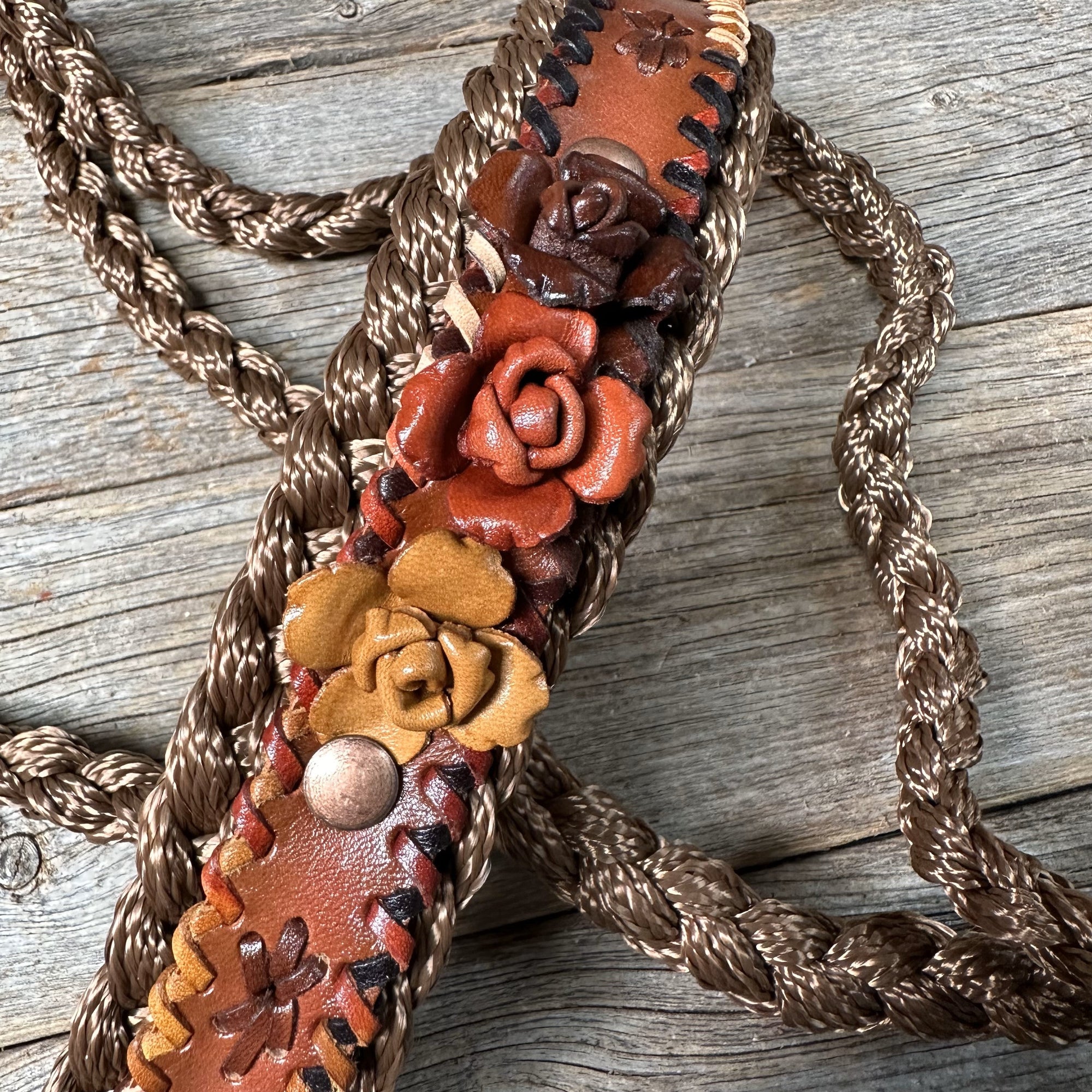 Brown Mule Tape Halter - Multi Colored Roses 
