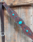 Dark Oil Hand Painted Turquoise Cabochons One Ear and Breastcollar Tack Set 