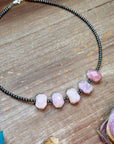 Pink Opal & 3mm Sterling Silver Pearl Necklace