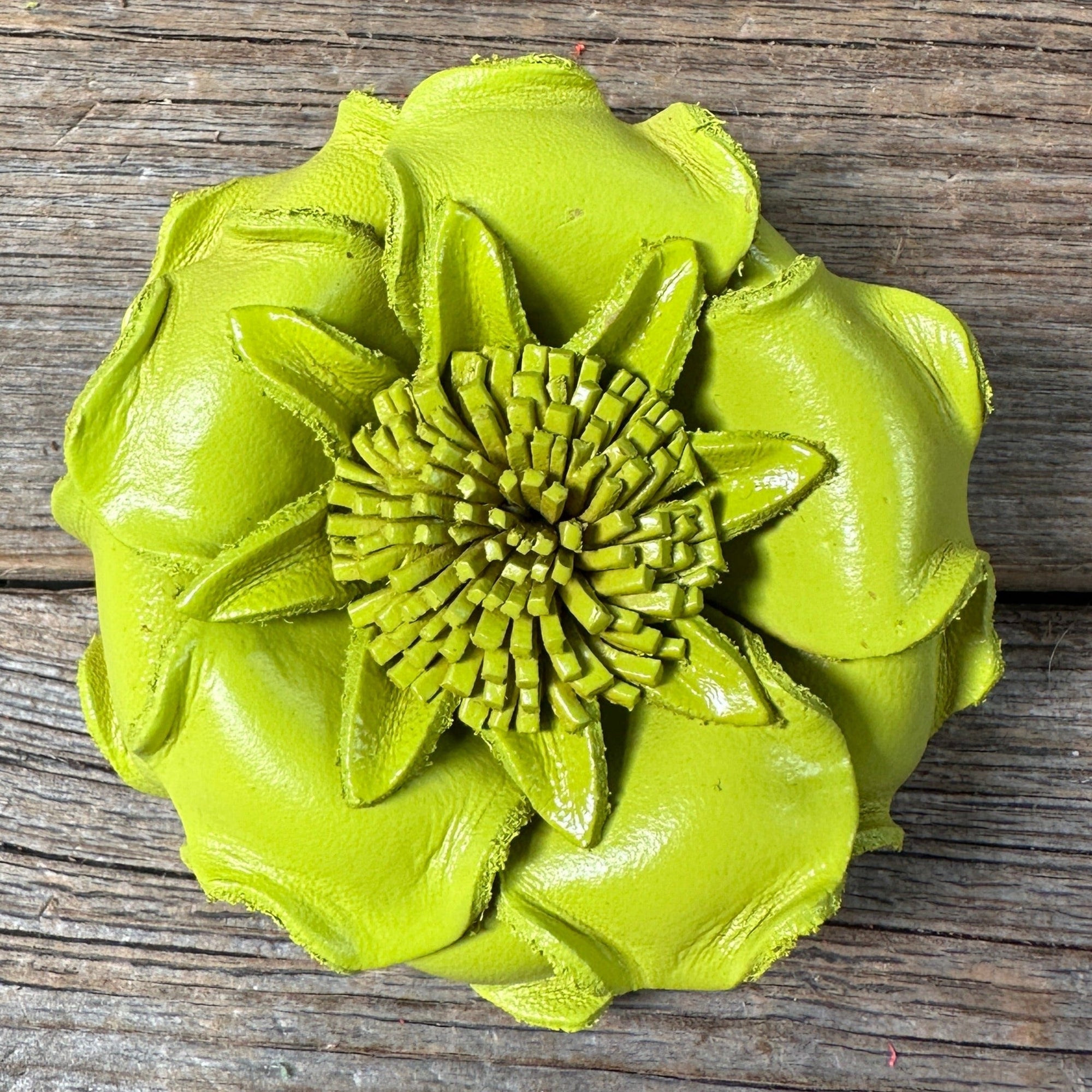 Neon Lime Gardenia Leather Flower