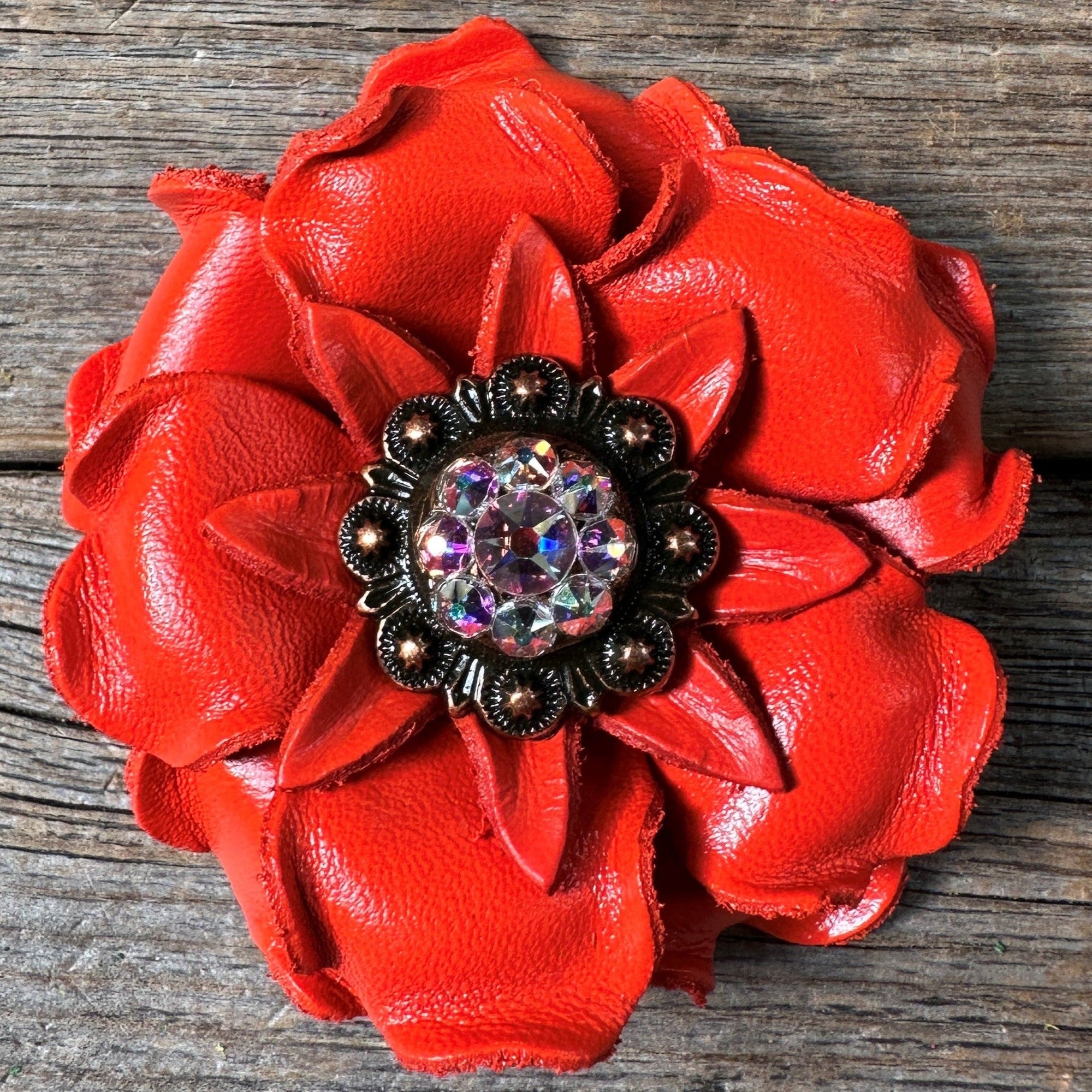 Neon Orange Gardenia Flower With Copper AB 1" Concho