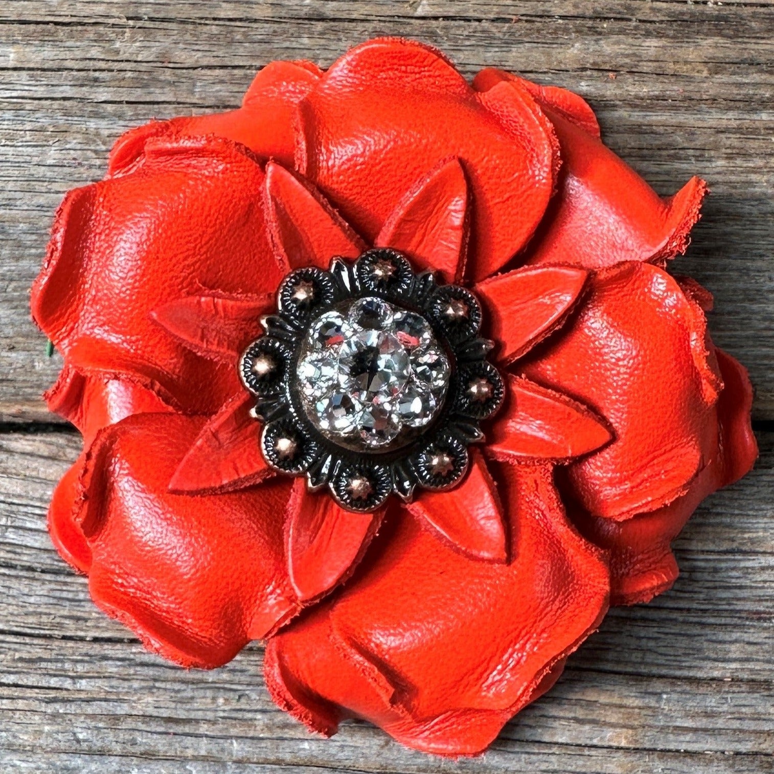 Neon Orange Gardenia Flower With Copper Clear 1" Concho