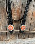 Black Floral Neon Orange Browband / Breastcollar Tack Set  