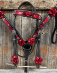Dark Oil Silver Dot Red Roses Browband/Breastcollar Tack Set 