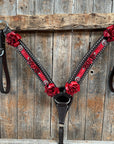 Dark Oil Silver Dot Red Roses Browband/Breastcollar Tack Set 