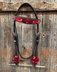 Dark Oil Silver Dot Red Roses Browband/Breastcollar Tack Set 