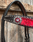 Dark Oil Silver Dot Red Roses Browband/Breastcollar Tack Set 