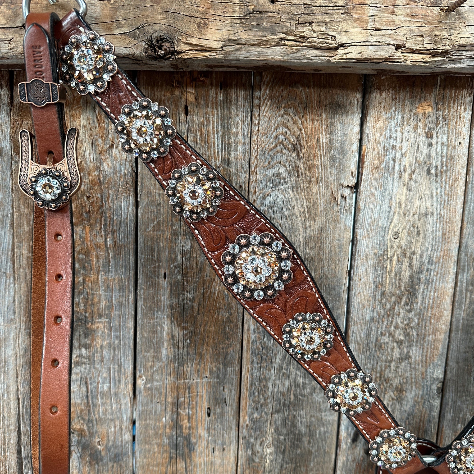 Medium Floral Champagne &amp; Clear Browband / Breastcollar Tack Set  