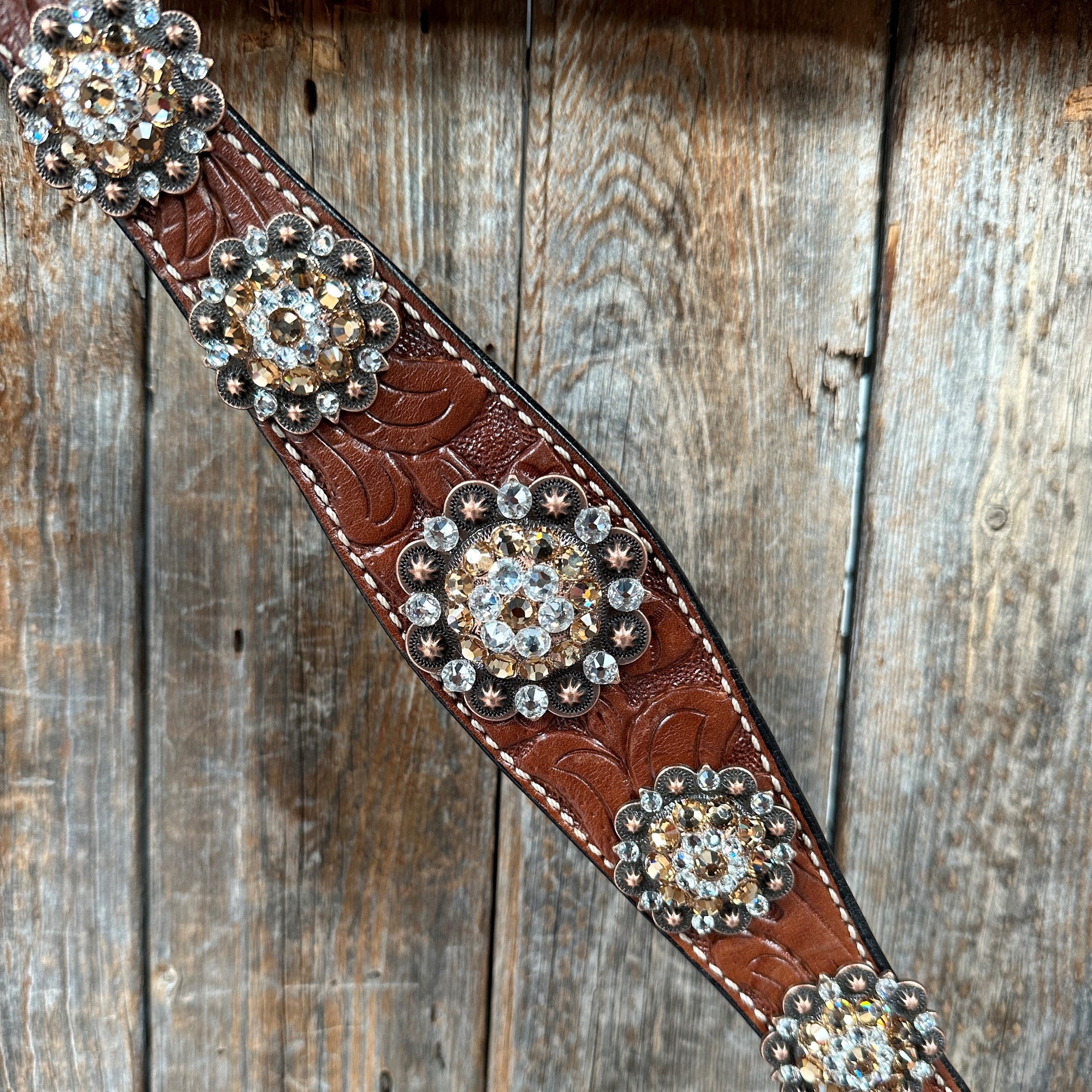 Medium Floral Champagne &amp; Clear Browband / Breastcollar Tack Set  
