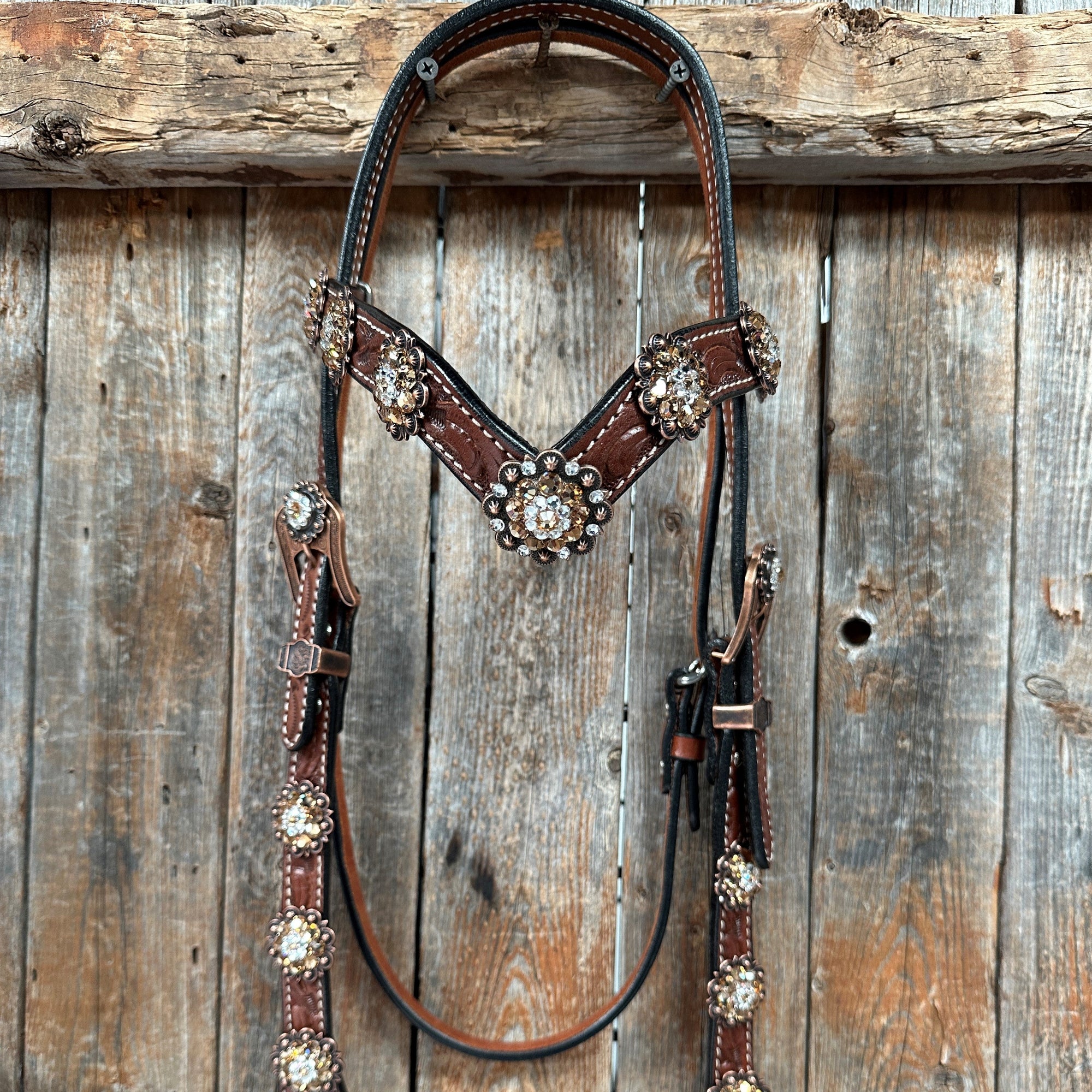 Medium Floral Champagne &amp; Clear Browband / Breastcollar Tack Set  