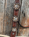 Medium Floral Champagne & Clear Browband / Breastcollar Tack Set  