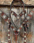 Medium Floral Champagne & Clear Browband / Breastcollar Tack Set  