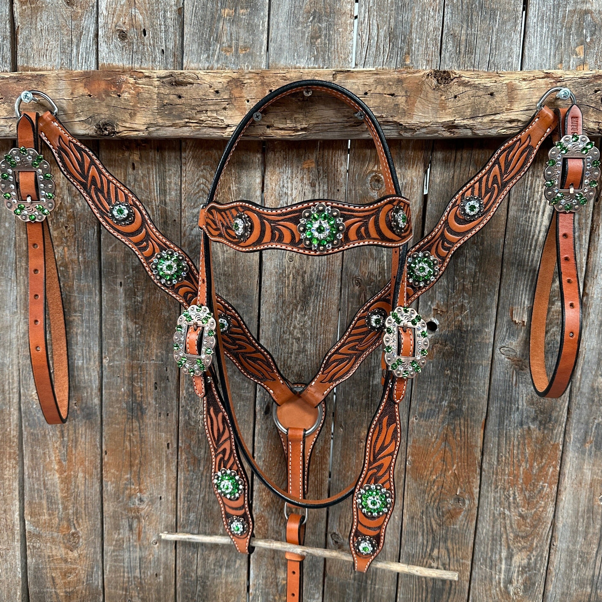 Zebra Green and Clear Browband / Breastcollar Tack Set 