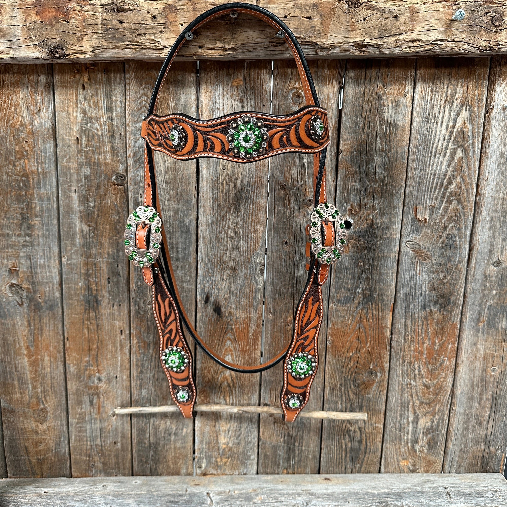 Zebra Green and Clear Browband / Breastcollar Tack Set 