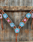 Light Oil Whipstitch Pink & Blue One Ear/ Breastcollar Tack Set 