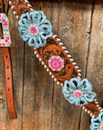 Light Oil Whipstitch Pink & Blue One Ear/ Breastcollar Tack Set 