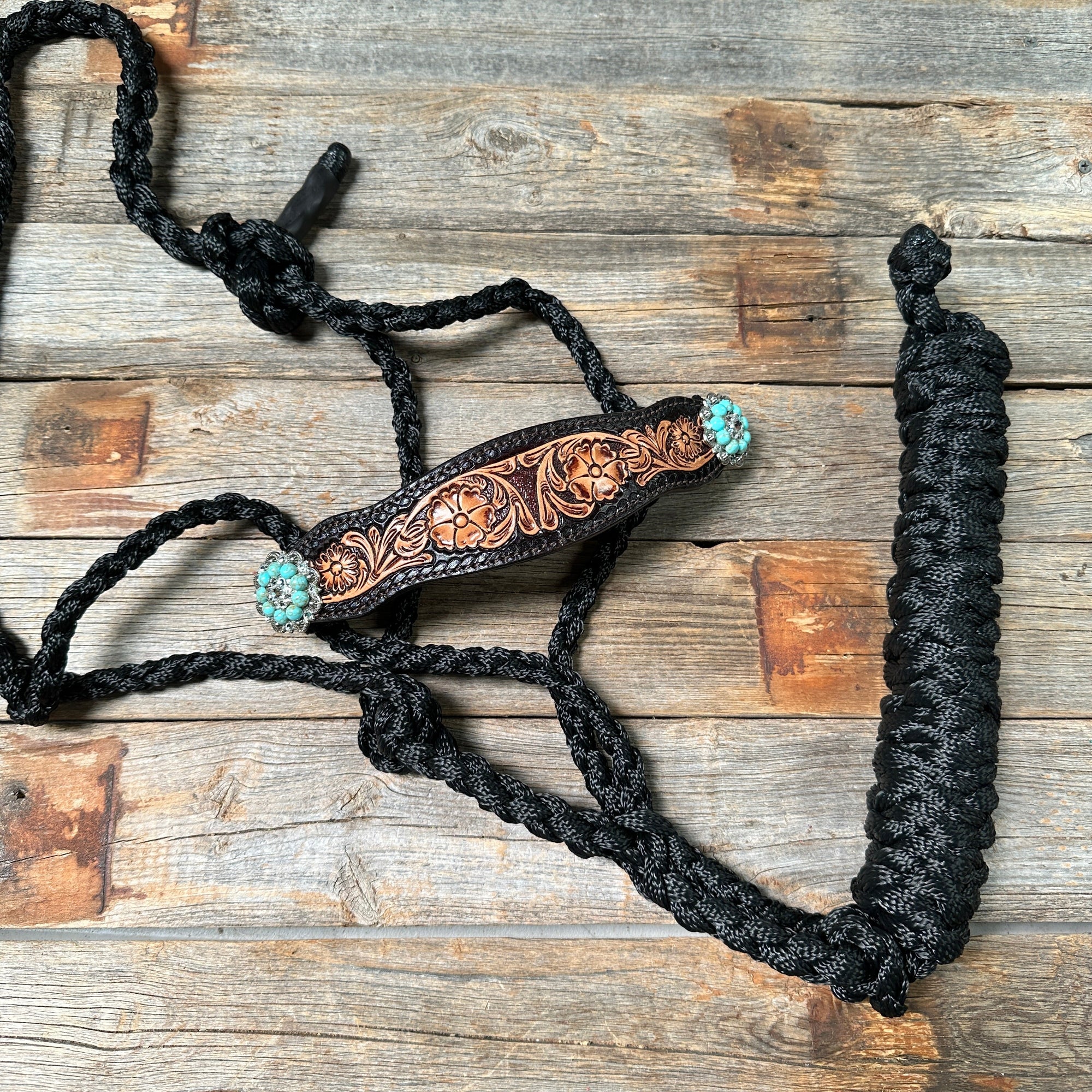 Black Mule Tape Halter -Turquoise &amp; Clear 