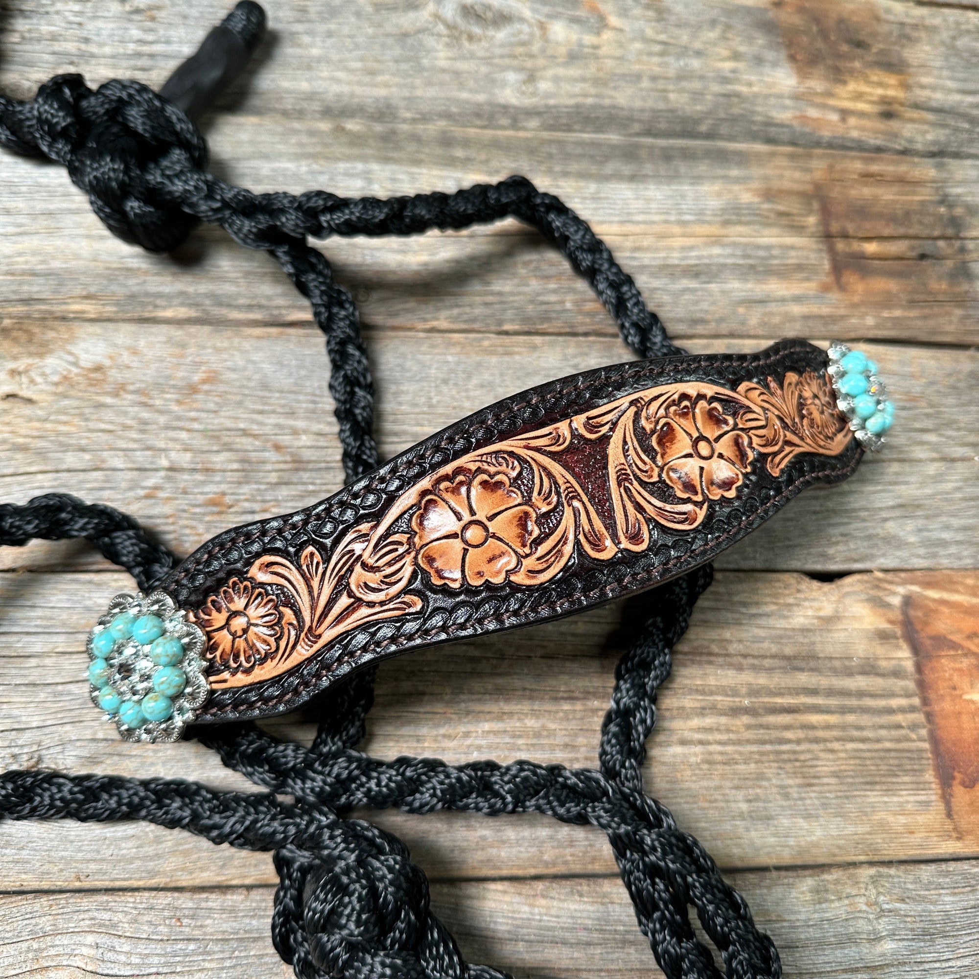 Black Mule Tape Halter -Turquoise &amp; Clear 