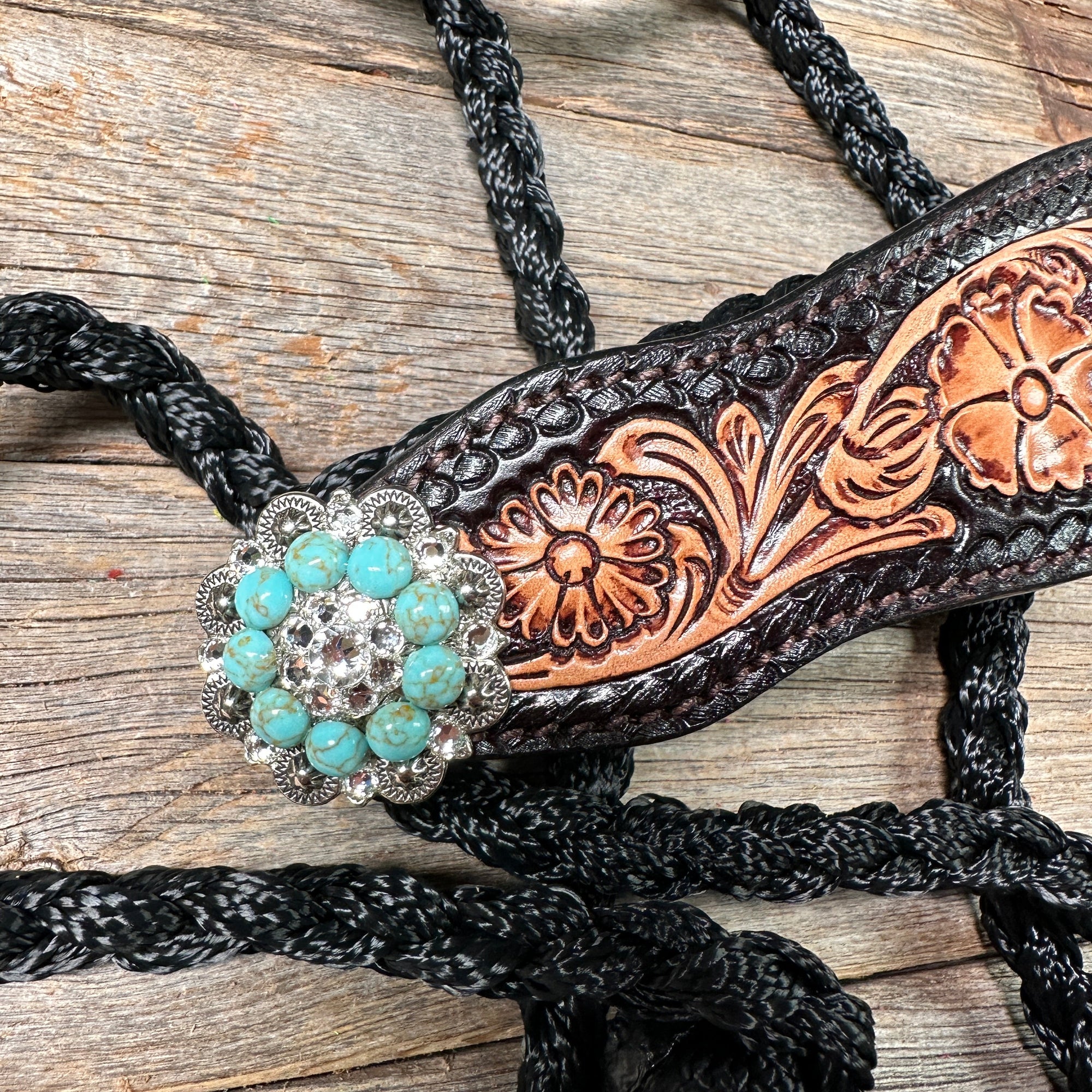 Black Mule Tape Halter -Turquoise &amp; Clear 