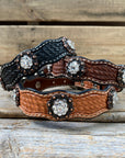 Leather Dog Collar With Copper Clear Conchos 10" to 22" -DC8