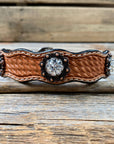 Leather Dog Collar With Copper Clear Conchos 10" to 22" -DC8