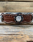 Leather Dog Collar With Copper Clear Conchos 10" to 22" -DC8
