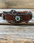 Leather Dog Collar With Copper Fern and Clear Conchos 10" to 22" -DC11