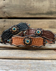 Leather Dog Collar With Copper Teal and Champagne Conchos 10" to 22" -DC24