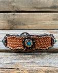 Leather Dog Collar With Copper Teal and Champagne Conchos 10" to 22" -DC24
