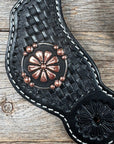 Black Basketweave Spur Straps - Copper Flower 