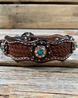 Leather Dog Collar With Copper Teal and Champagne Conchos 10" to 22" -DC24