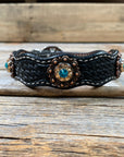 Leather Dog Collar With Copper Teal and Champagne Conchos 10" to 22" -DC24