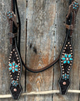 Dark Oil Turquoise Floral One Ear / Browband & Breastcollar Tack Set 