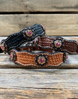 Leather Dog Collar With Copper Pink and Champagne Conchos 10" to 22" -DC36