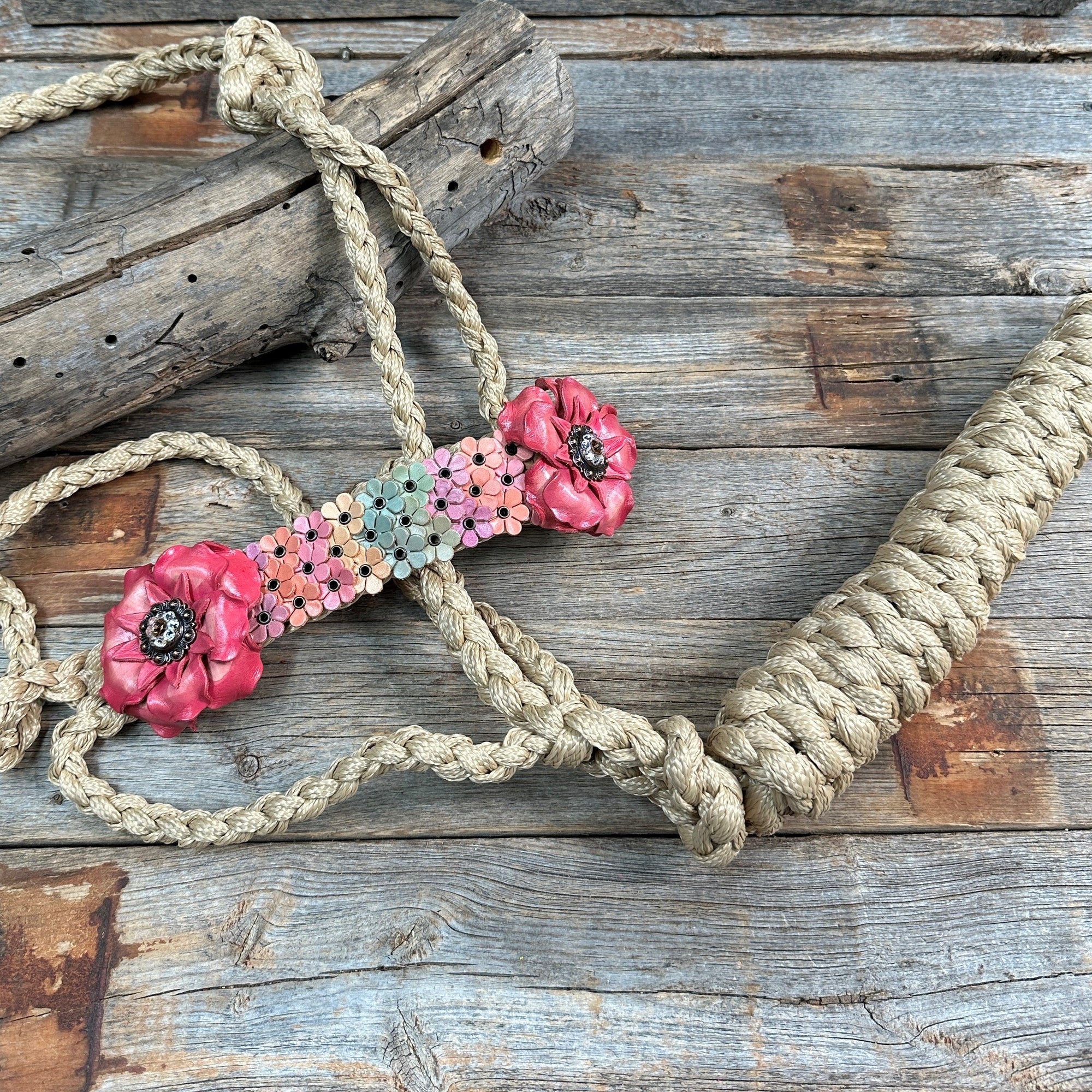 Tan Mule Tape Halter - Multi Floral and Clear 
