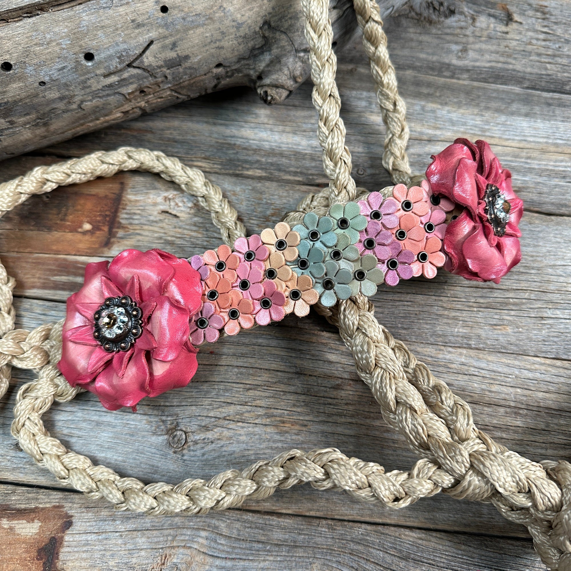 Tan Mule Tape Halter - Multi Floral and Clear 
