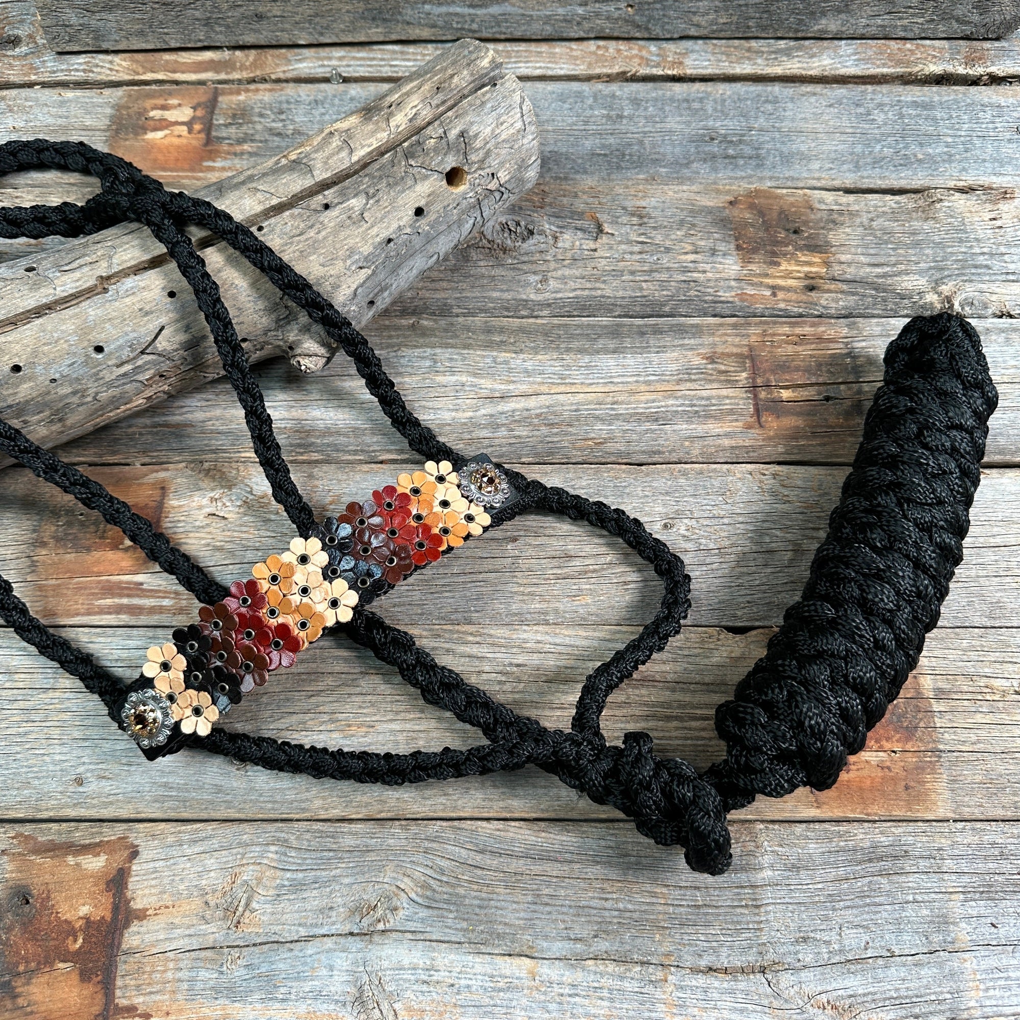 Black Mule Tape Halter - Multi Floral and Champagne 