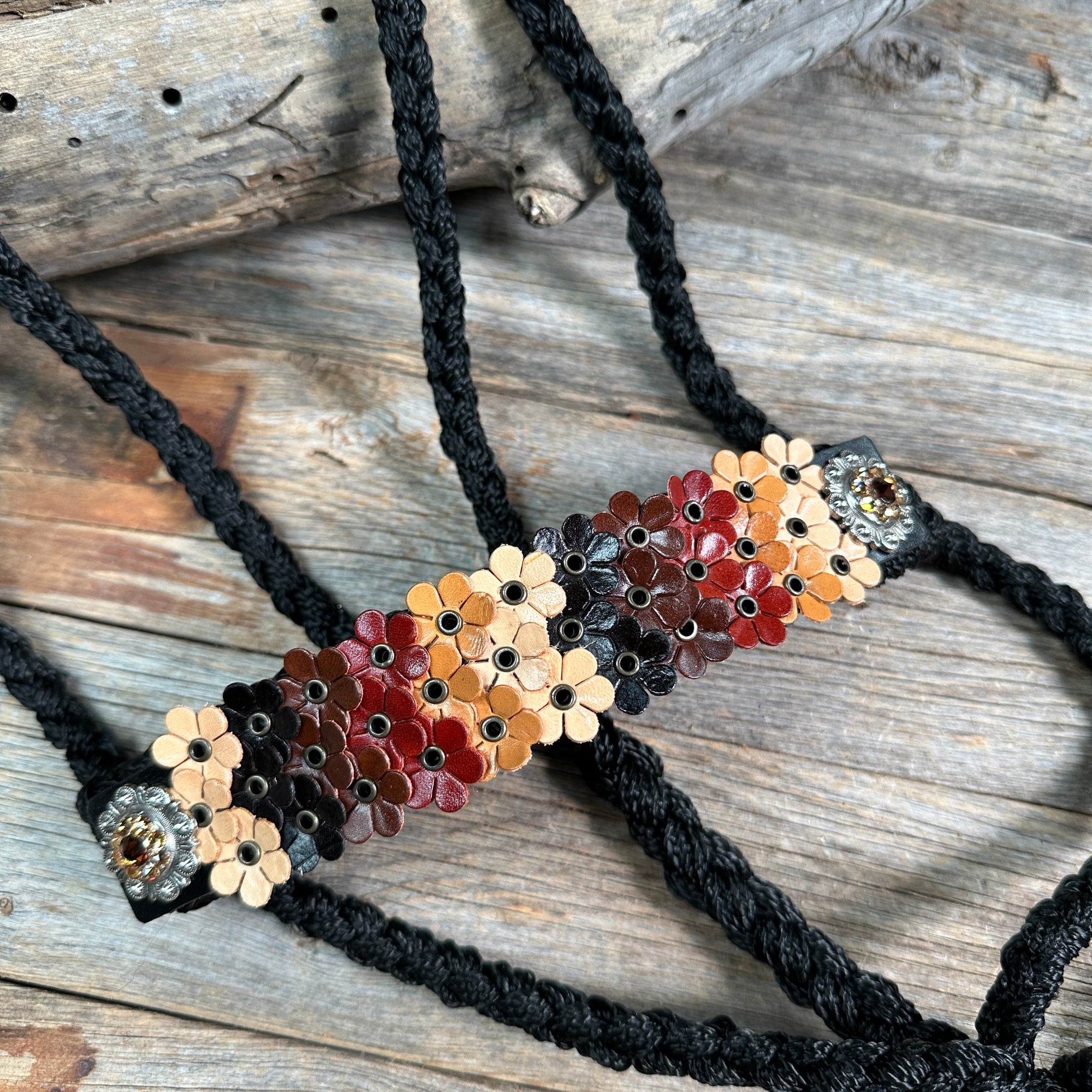 Black Mule Tape Halter - Multi Floral and Champagne 