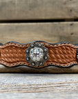 Leather Dog Collar With Antique Silver Clear Conchos 10" to 22" -DC44