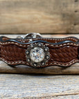 Leather Dog Collar With Antique Silver Clear Conchos 10" to 22" -DC44