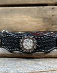 Leather Dog Collar With Antique Silver Clear Conchos 10" to 22" -DC44