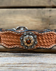 Leather Dog Collar With Antique Silver Topaz and Champagne Conchos 10" to 22" -DC12