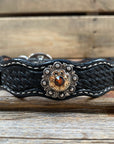 Leather Dog Collar With Antique Silver Topaz and Champagne Conchos 10" to 22" -DC12