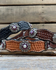 Leather Dog Collar With Antique Silver Amethyst and AB  Conchos 10" to 22" -DC46