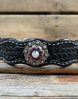 Leather Dog Collar With Antique Silver Amethyst and AB  Conchos 10" to 22" -DC46