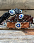 Leather Dog Collar With Bright Silver Capri and AB Conchos 10" to 22" -DC48