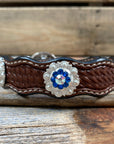 Leather Dog Collar With Bright Silver Capri and AB Conchos 10" to 22" -DC48