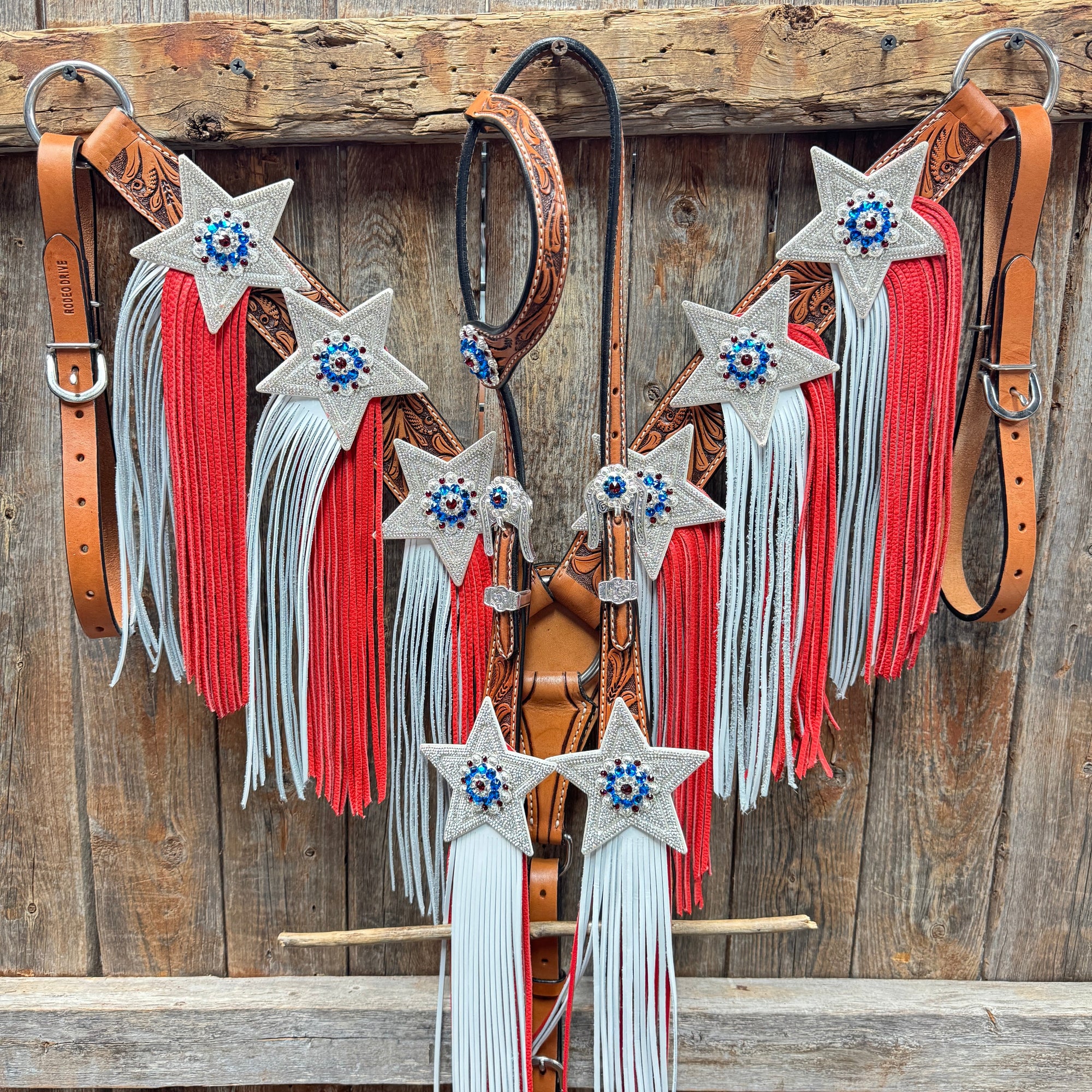 Light Oil Roper Rhinestone and Patriotic Browband/One Ear Tack Set 